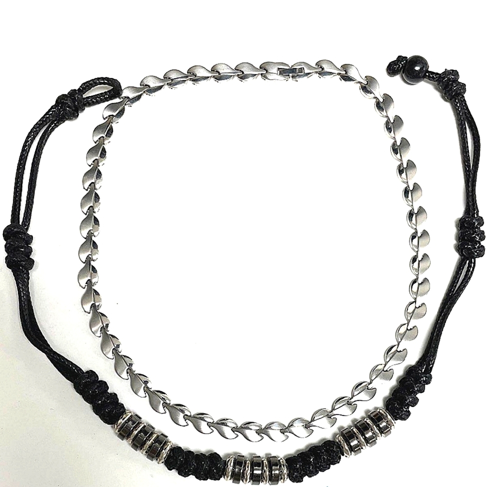 Bundle of Two Men's Necklaces stainless steel / leather